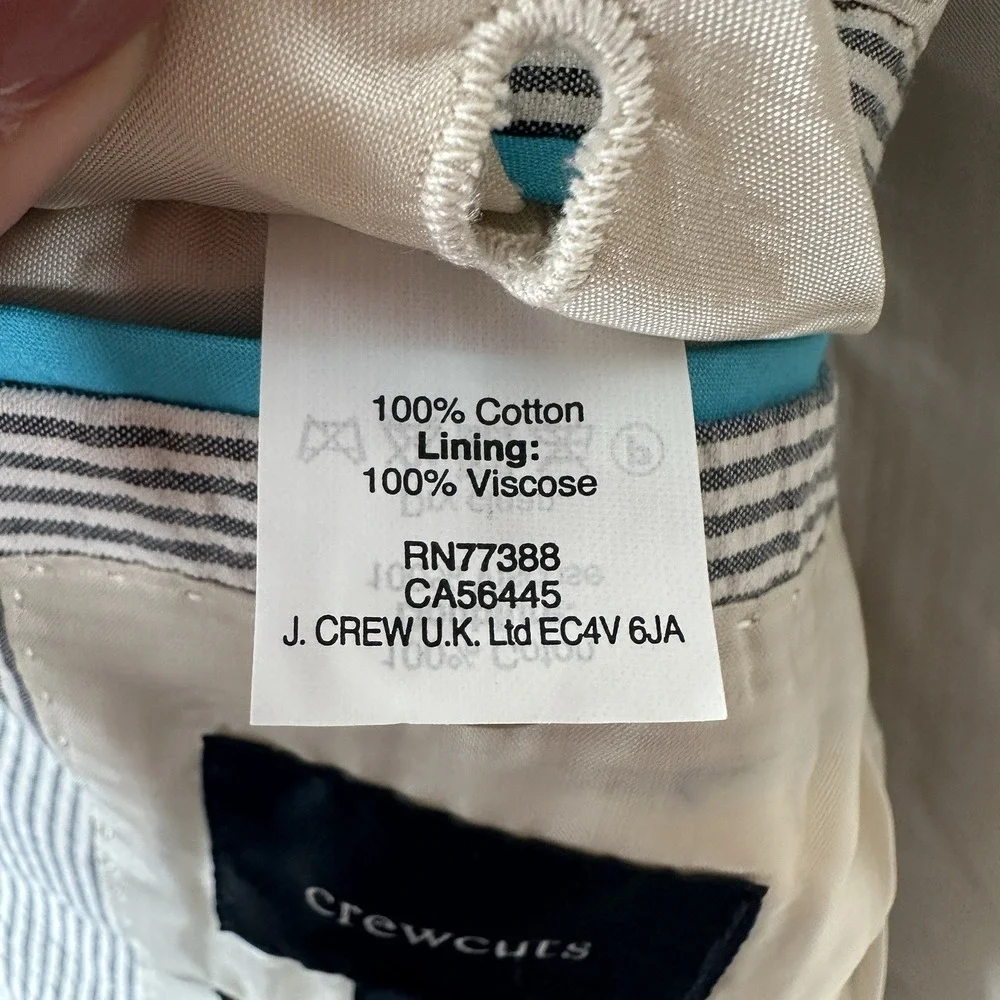 J. Crew Crewcuts Ludlow Seersucker Blazer Boys Size 12 Gray White Striped Cotton